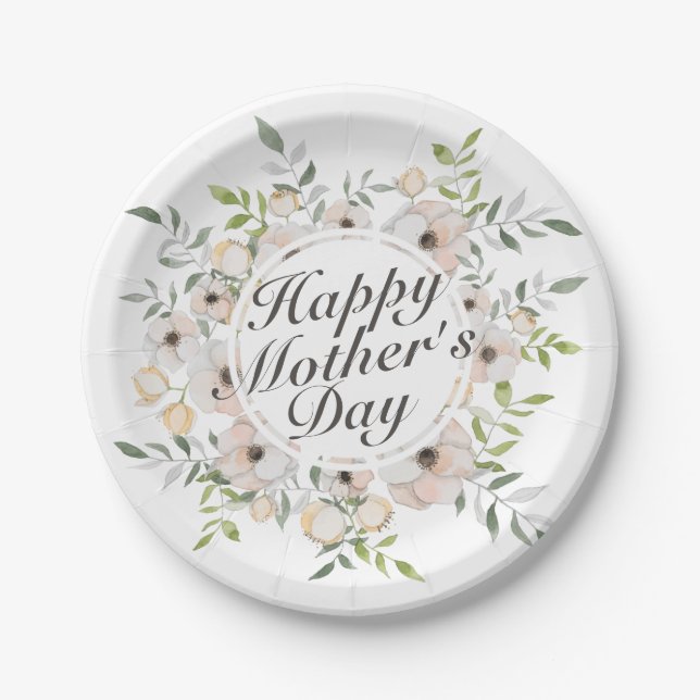 Elegant Happy Mother's Day Floral Paper Plate (Front)