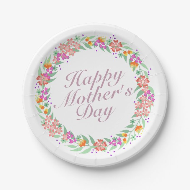 Elegant Happy Mother's Day Floral Paper Plate (Front)