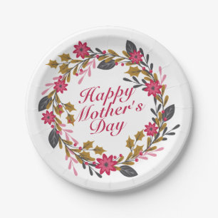 Elegant Happy Mother's Day Floral Paper Plate