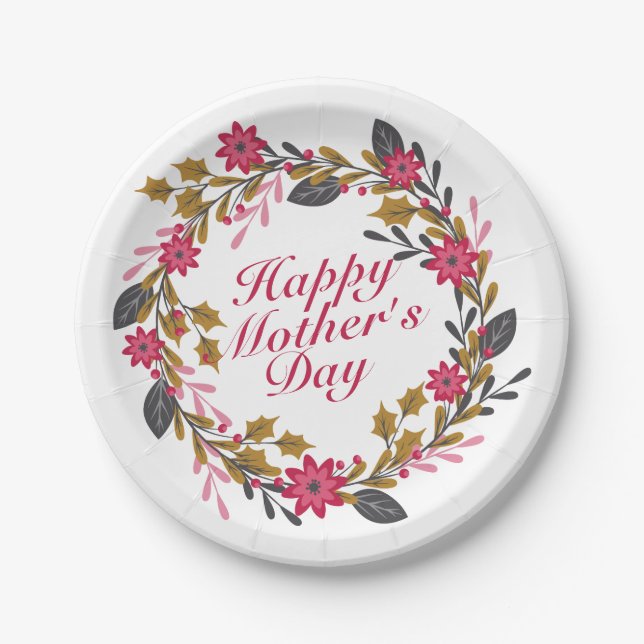 Elegant Happy Mother's Day Floral Paper Plate (Front)