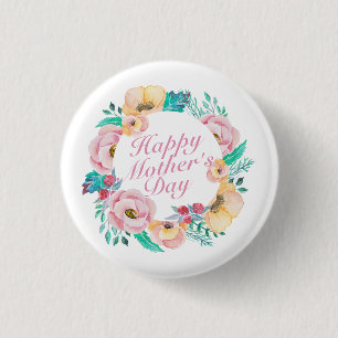 Elegant Happy Mother's Day Floral Pin Button
