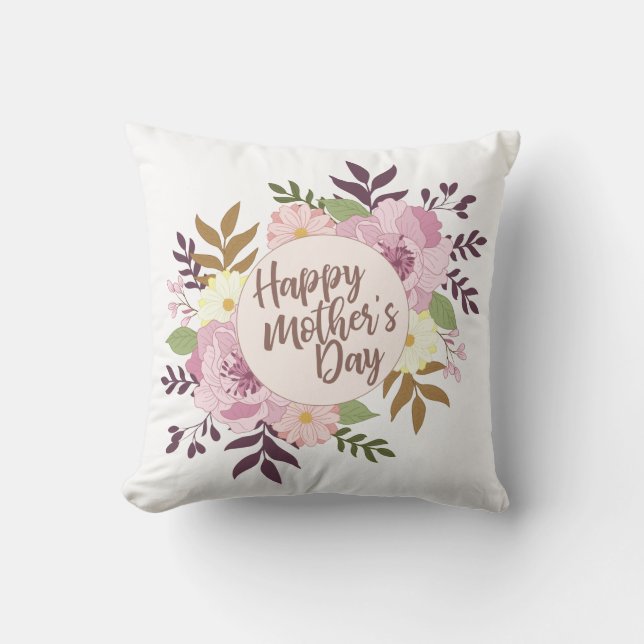 Elegant Happy Mother's Day Floral | Throw Pillow (Front)