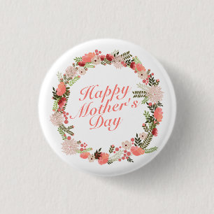 Elegant Happy Mother's Day Floral Wreath Button