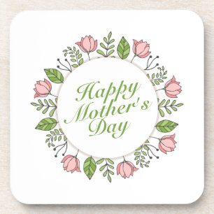 Elegant Happy Mother's Day Floral Wreath   Coaster