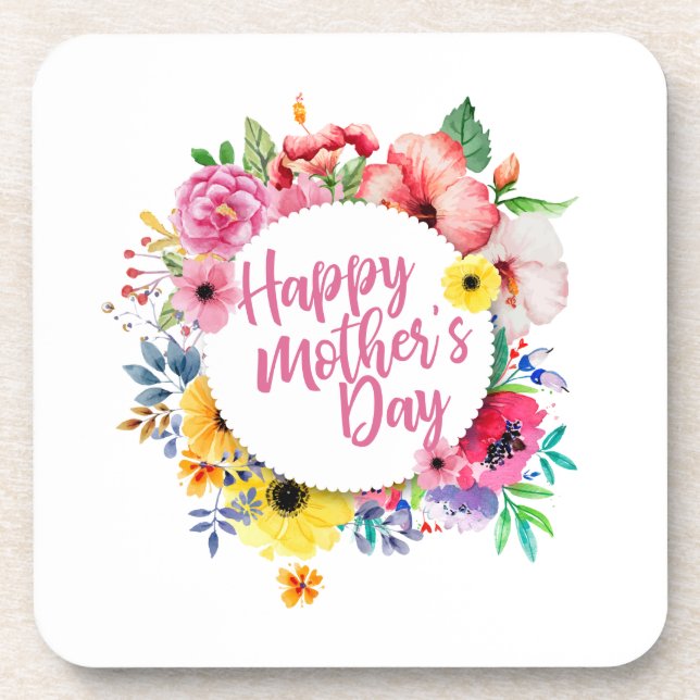 Elegant Happy Mother's Day Floral Wreath | Coaster (Front)
