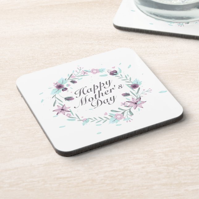 Elegant Happy Mother's Day Floral Wreath Coaster (Left Side)