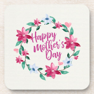 Elegant Happy Mother's Day Floral Wreath   Coaster