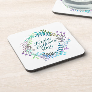 Elegant Happy Mother's Day Floral Wreath Coaster