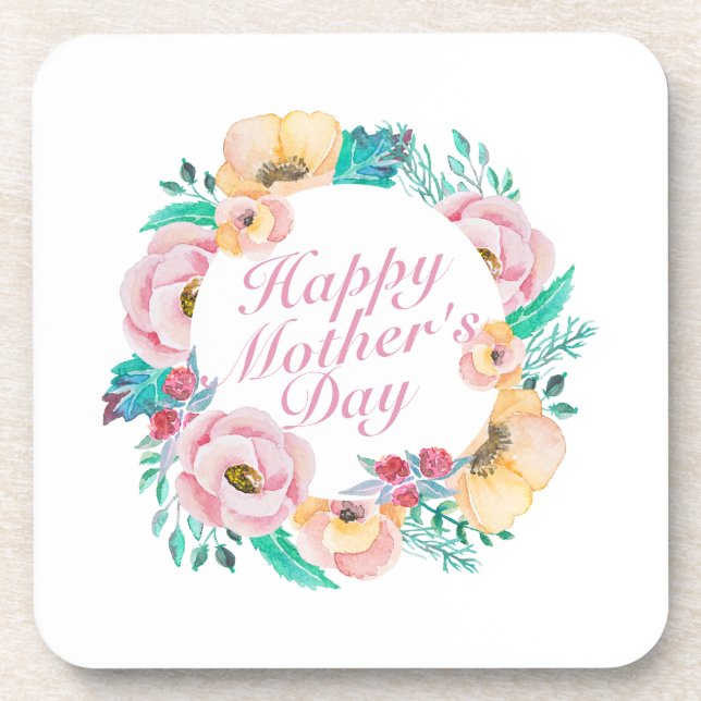 Elegant Happy Mother's Day Floral Wreath | Coaster (Front)