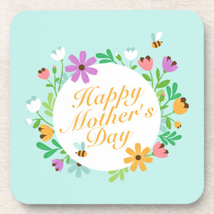 Elegant Happy Mother's Day Floral Wreath   Coaster