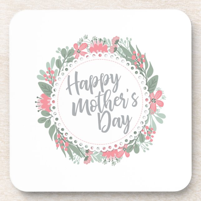 Elegant Happy Mother's Day Floral Wreath | Coaster (Front)