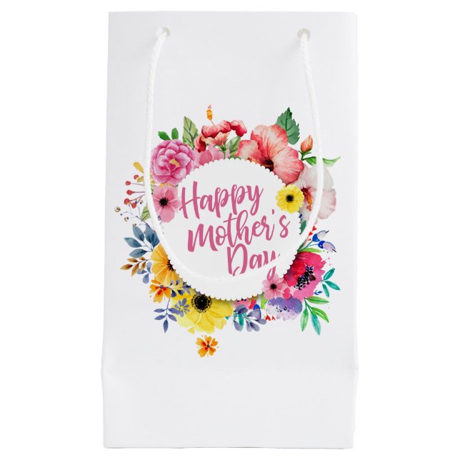 Elegant Happy Mother's Day Floral Wreath Gift Bag (Front)