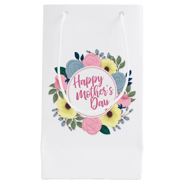 Elegant Happy Mother's Day Floral Wreath Gift Bag (Front)