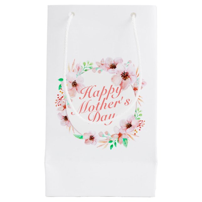 Elegant Happy Mother's Day Floral Wreath Gift Bag (Front)