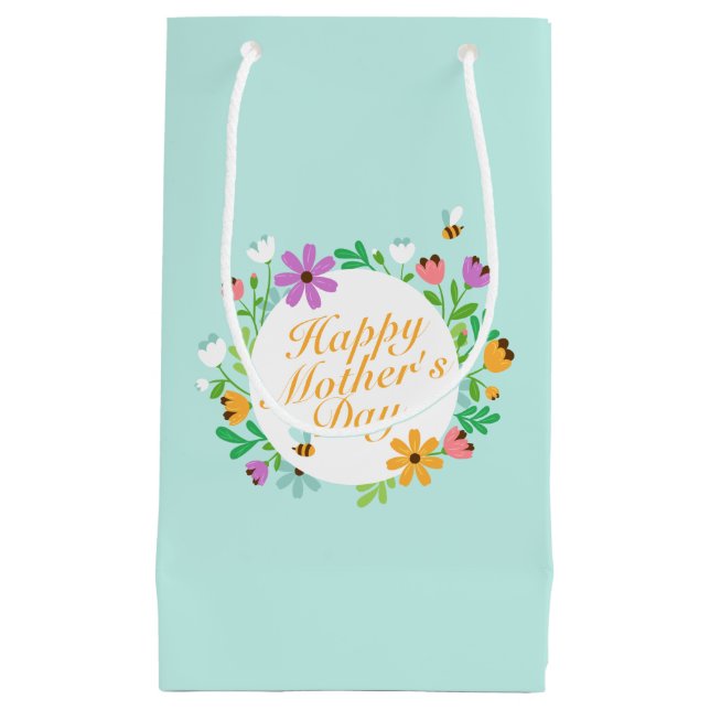 Elegant Happy Mother's Day Floral Wreath Gift Bag (Front)