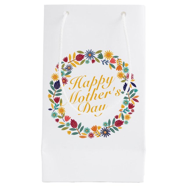 Elegant Happy Mother's Day Floral Wreath Gift Bag (Front)