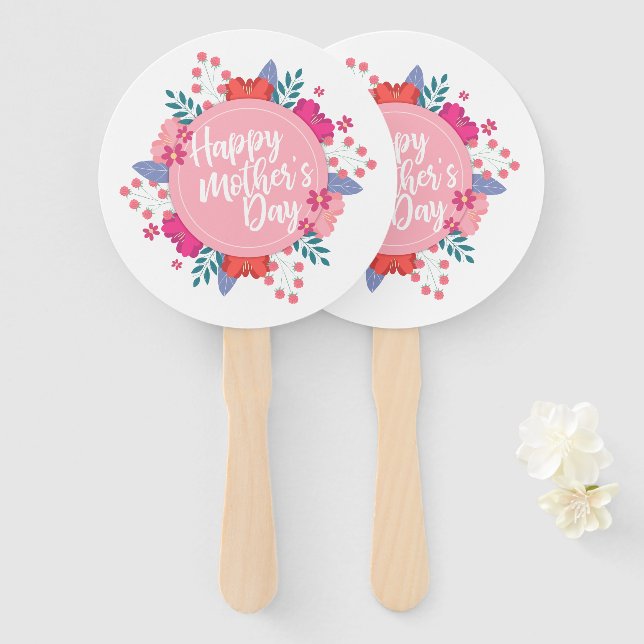 Elegant Happy Mother's Day Floral Wreath Hand Fan (Front and Back)