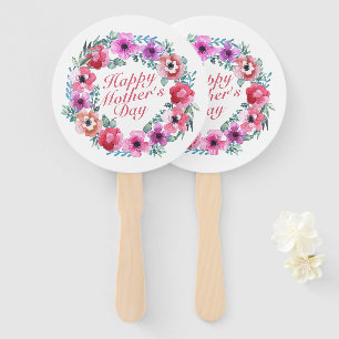 Elegant Happy Mother's Day Floral Wreath Hand Fan