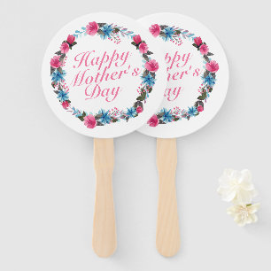 Elegant Happy Mother's Day Floral Wreath Hand Fan