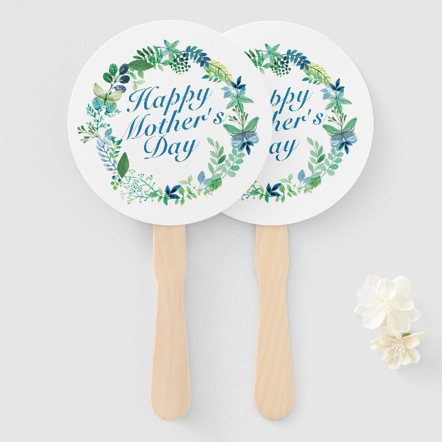 Elegant Happy Mother's Day Floral Wreath Hand Fan (Front and Back)