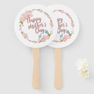 Elegant Happy Mother's Day Floral Wreath Hand Fan