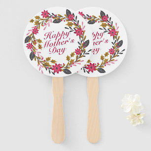 Elegant Happy Mother's Day Floral Wreath Hand Fan