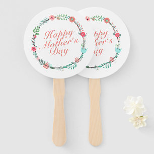 Elegant Happy Mother's Day Floral Wreath Hand Fan