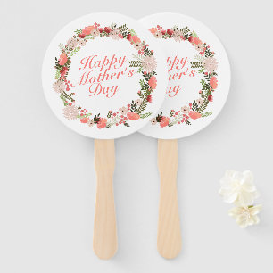 Elegant Happy Mother's Day Floral Wreath Hand Fan