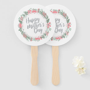 Elegant Happy Mother's Day Floral Wreath Hand Fan