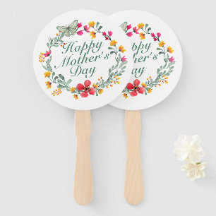 Elegant Happy Mother's Day Floral Wreath Hand Fan