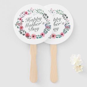 Elegant Happy Mother's Day Floral Wreath Hand Fan