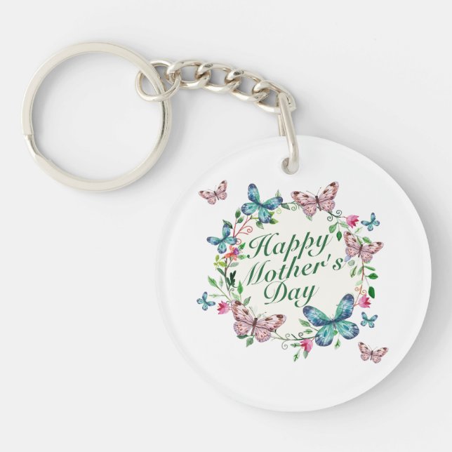 Elegant Happy Mother's Day Floral Wreath Keychain (Front)
