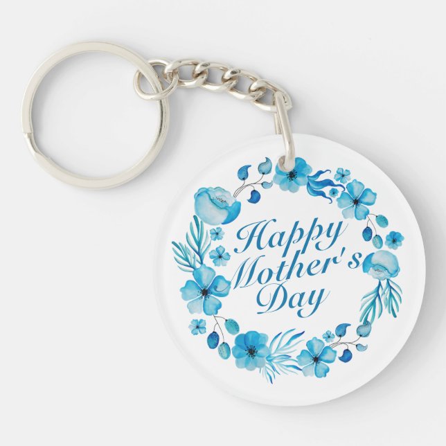 Elegant Happy Mother's Day Floral Wreath Keychain (Front)