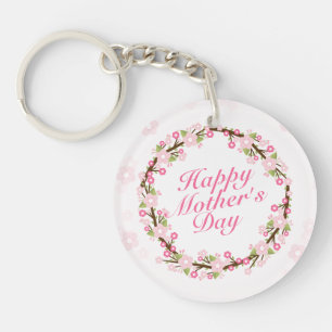 Elegant Happy Mother's Day Floral Wreath Keychain
