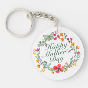 Elegant Happy Mother's Day Floral Wreath Keychain