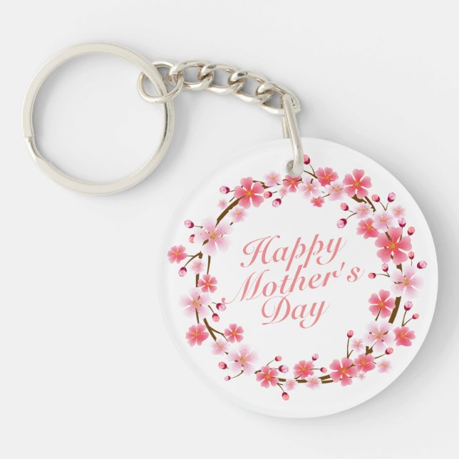 Elegant Happy Mother's Day Floral Wreath Keychain (Front)