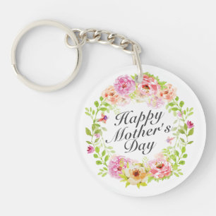 Elegant Happy Mother's Day Floral Wreath Keychain