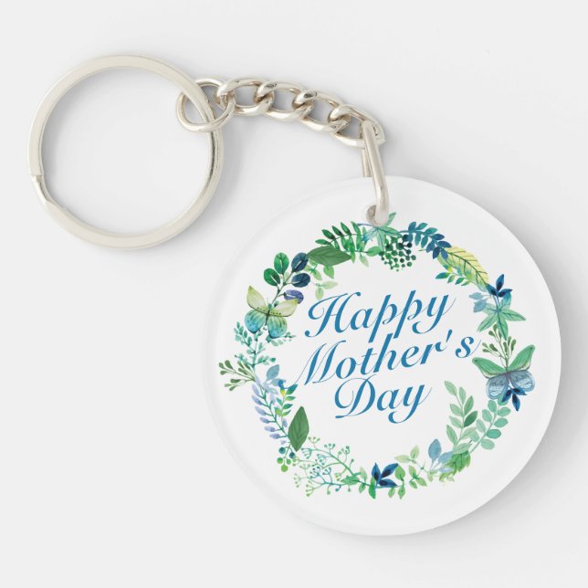 Elegant Happy Mother's Day Floral Wreath Keychain (Front)