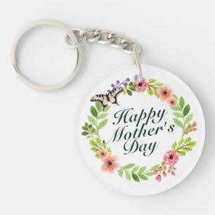 Elegant Happy Mother's Day Floral Wreath Keychain