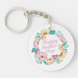 Elegant Happy Mother's Day Floral Wreath Keychain