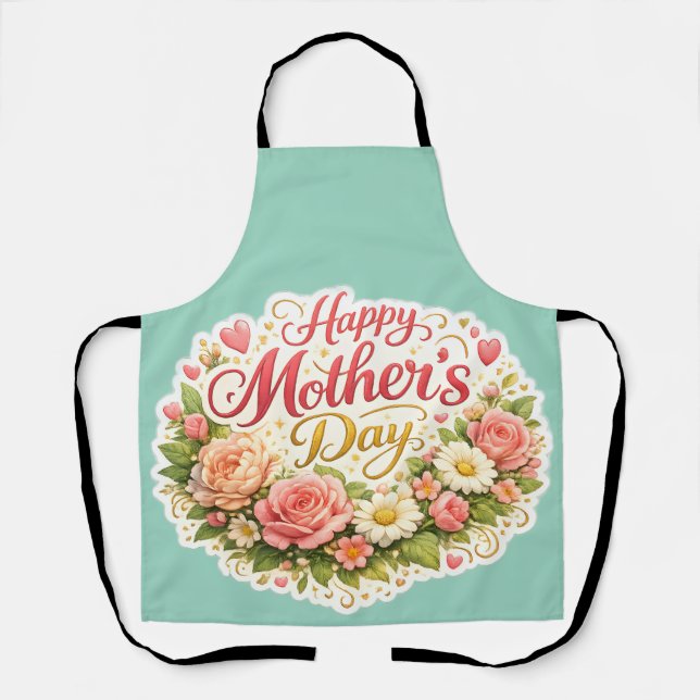 Elegant happy Mother's Day floral wreath kitchen a Apron (Front)
