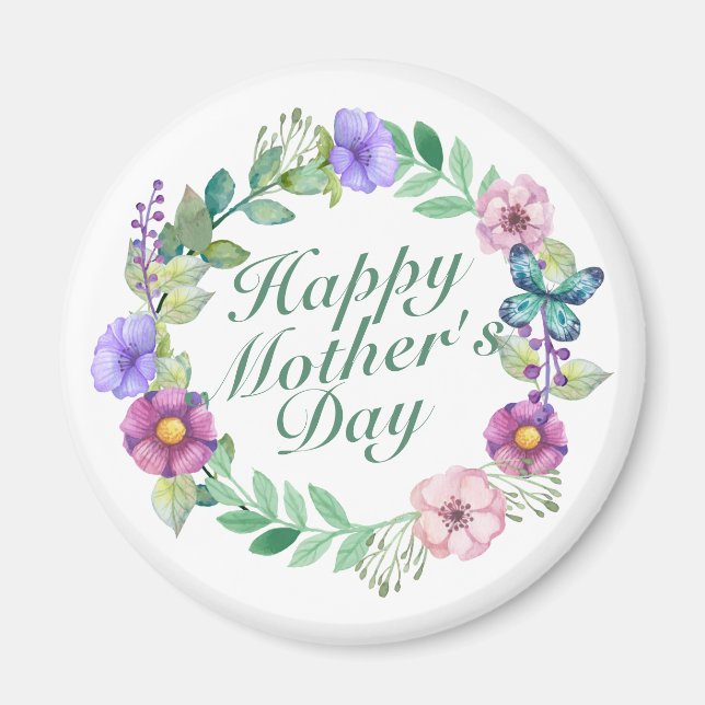 Elegant Happy Mother's Day Floral Wreath Magnet (Front)