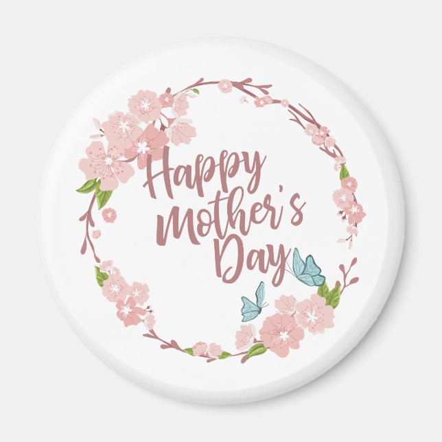 Elegant Happy Mother's Day Floral Wreath | Magnet (Front)