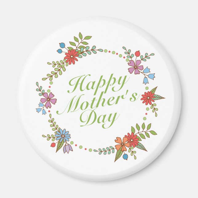 Elegant Happy Mother's Day Floral Wreath | Magnet (Front)