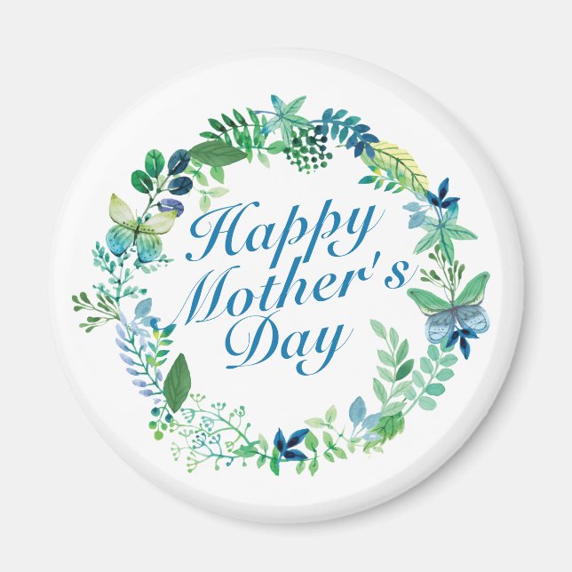 Elegant Happy Mother's Day Floral Wreath Magnet (Front)