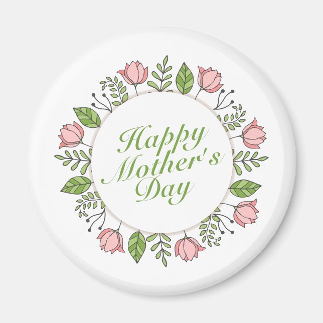 Elegant Happy Mother's Day Floral Wreath | Magnet (Front)