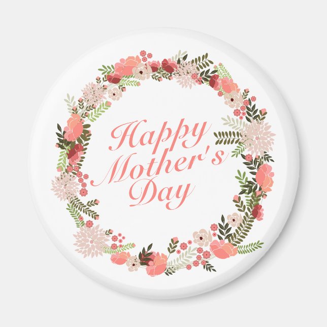 Elegant Happy Mother's Day Floral Wreath Magnet (Front)