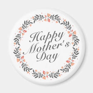 Elegant Happy Mother's Day Floral Wreath   Magnet