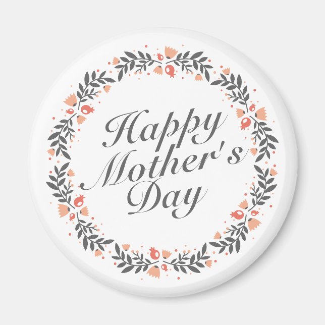 Elegant Happy Mother's Day Floral Wreath | Magnet (Front)