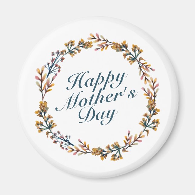 Elegant Happy Mother's Day Floral Wreath Magnet (Front)